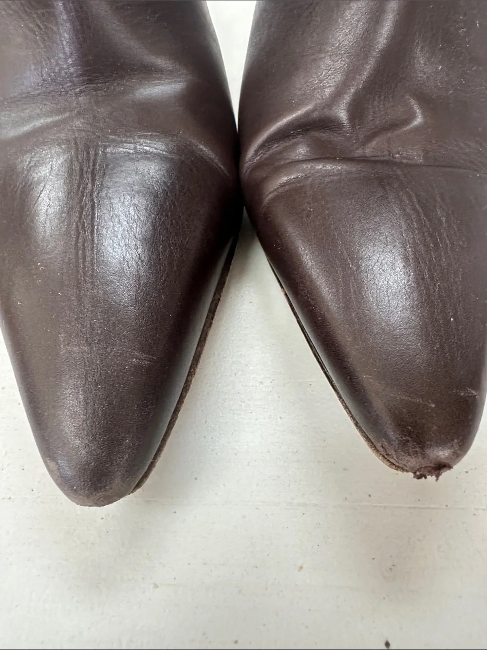 Manolo Blahnik Dark Brown Leather Pointed Ankle Boots with Red Trim